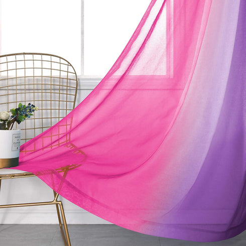 KOUFALL Kawaii Room Decor - Pink and Purple Ombre Kids Curtain Rod Pocket Small Curtains for Girl Bedroom, 45 Inch