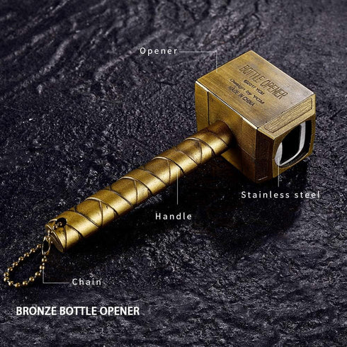 Hammer of Thor Shaped Beer Opener - Bottle Opener in Bronze