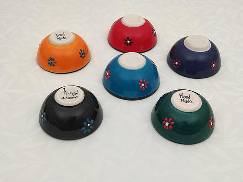 Decorative Turkish Ceramic Bowl Set of 6, Handcrafted Pinch Sauce Dipping Bowls, Multicolor