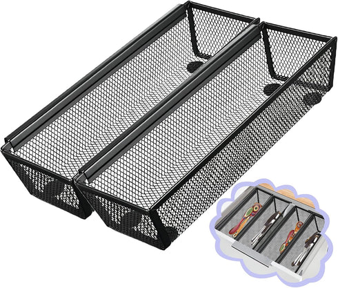 2PCS Drawer Organizer, Mesh Drawer Organizer for Kitchen, Utensil with Interlocking Arm for Cosmetic, Flatware