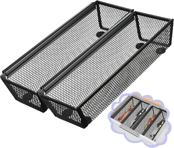 2PCS Drawer Organizer, Mesh Drawer Organizer for Kitchen, Utensil with Interlocking Arm for Cosmetic, Flatware
