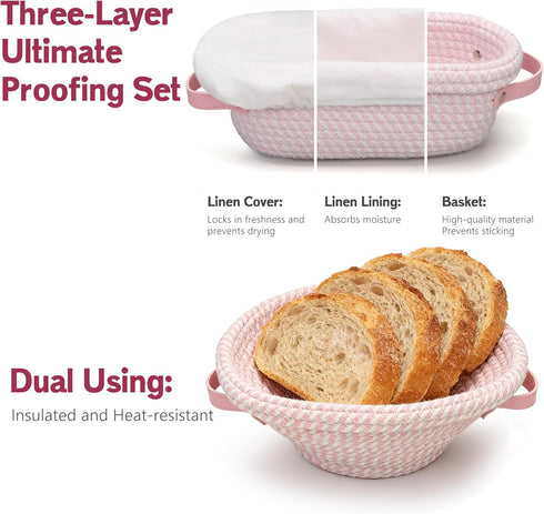2 Sourdough Starter Kit with Proofing Baskets (Oval & Round) & Sourdough Starter Jar, Complete Sourdough Bread Baking