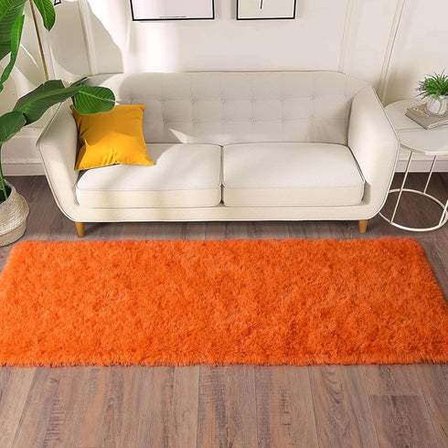 Soft Runner Rugs for Bedroom Hallways, 2x6 Orange Fluffy Shag Throw Area Rug Non Slip for Bedside Dorm Living Room