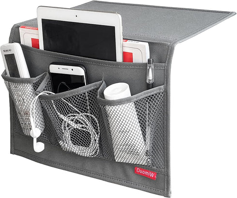Bedside Storage Organizer Caddy for TV Remote, Phones, Magazines, Accessories, Grey