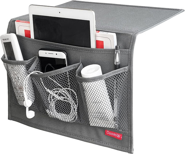 Bedside Storage Organizer Caddy for TV Remote, Phones, Magazines, Accessories, Grey