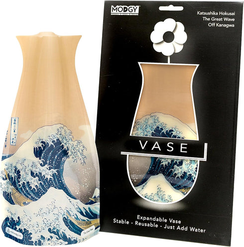MODGY Expandable Flower Vase - Decorative Plastic Vases for Centerpieces, Dining Table Decor, The Great Wave