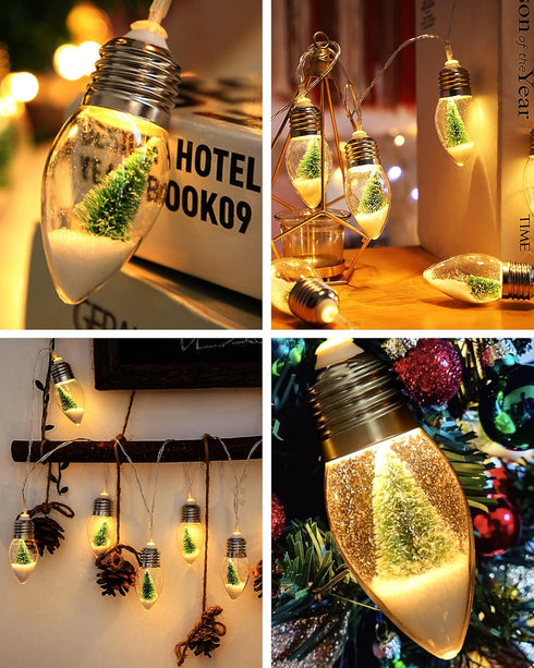 2Pcs 6.6 20 Bulbs Christmas Snow Globe String Lights Indoor Decorations FT Battery Operated Powered String Lights