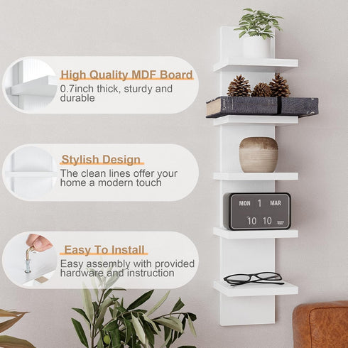 5 Fun Memories Tier Wall Shelf Unit, White Floating Shelves for Storage - Vertical Column Tower Design, Lack Wall Shelf