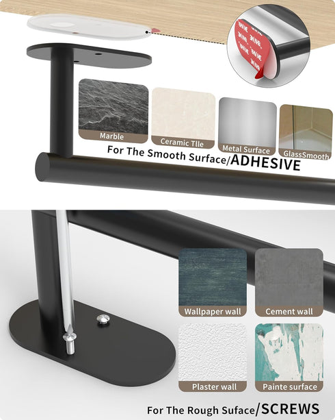 Paper Towel Holder Under Cabinet, Self Adhesive or Wall Mounted SUS304 Stainless Steel for Kitchen, Bathroom (Matte