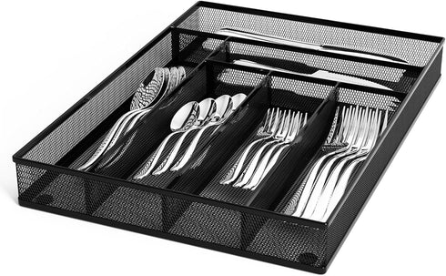 Silverware Organizer Metal Mesh, Large Drawer Organizer, Utensil Cutlery Tray for Kitchen Drawers, Flatware Organizer