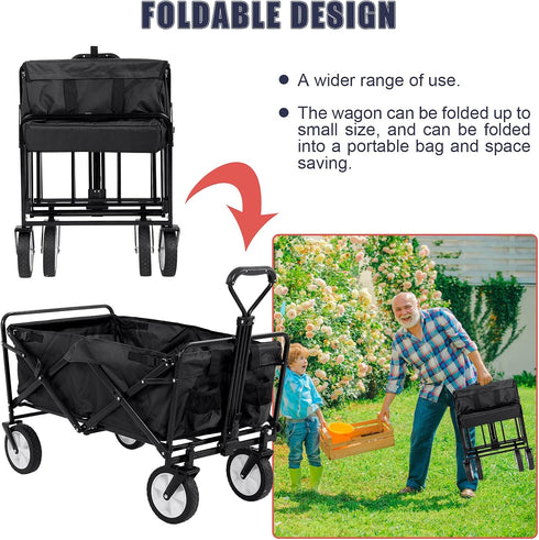 360 Collapsible Wagon Foldable Heavy Duty Steel Utility Outdoor Beach with Big Wheels for Sand, Garden Cart Grocery