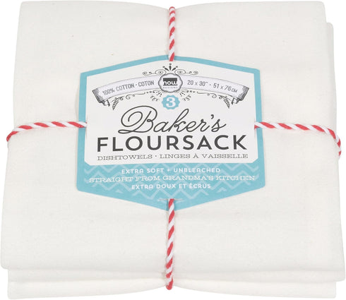 Now Designs Bakers Floursacks - Set of Three Unbleached White