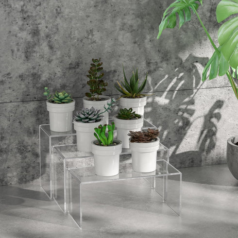 6pcs, 7.5''x8''x8.5''x9''x9.5''x10'' Sezanrpt Acrylic Display Risers Clear Rectangular Display Organizer Stands