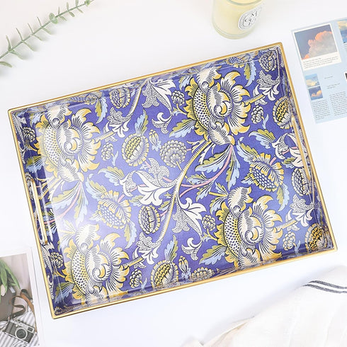 12"*16"*1.6", Rectangle Plastic Serving Tray with Handles, Elegant Decorative Tray for Coffee Table, Ottoman, Living