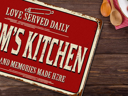 Rustic Kitchen Wall Decor - Old Country Aluminum Metal Sign, 12 x 8 Inches Home Dining Room Decor (Mom's Kitchen)
