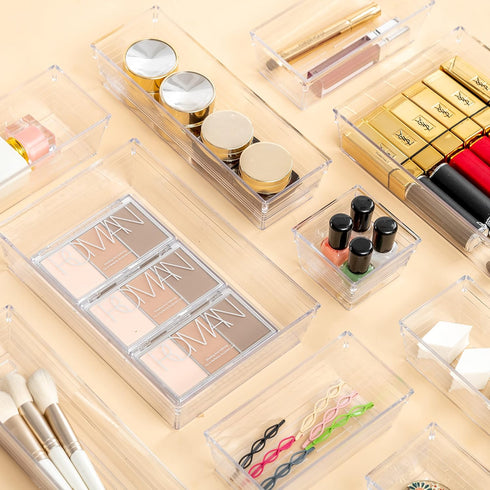 DCA 25 PCS Clear Plastic Drawer Organizer Tray, Storage Bins for Makeup, Kitchen Utensils, Office