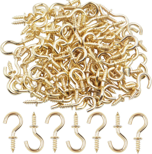 Aylifu Mini Ceiling Screw Hooks, 100 Pieces 1/2 Inch Gold Cup Hooks for Hanging Plants, Mugs, Arts, Decorations
