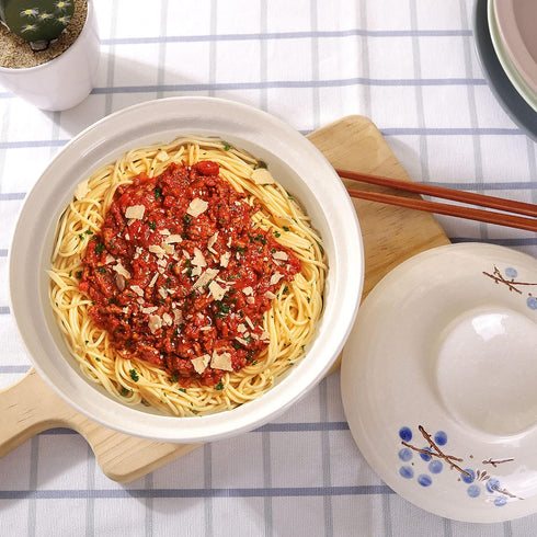 WHJY Japanese Creative Hand-painted Ceramic Tableware with Lid for Soup and Noodles, Heat Preservation Function, Blue