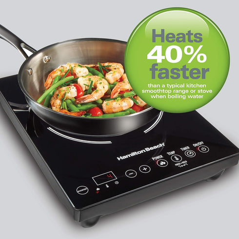 Hamilton Beach Portable Single Induction Cooktop, Countertop Burner, 1800 Watts, 10 Temperature Settings, Black