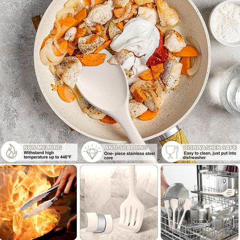 Silicone Kitchen Cooking Utensils Set - Umite Chef 22Pcs Heat Resistant Tools for Nonstick Cookware (Khaki).
