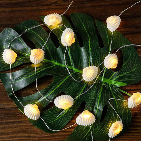 Natural Beach Seashell String Lights 13.85 Ft 40 Warm White LED Battery Operated Ocean Lights