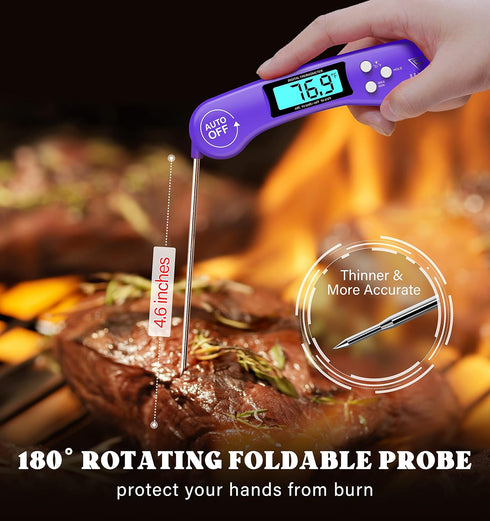 DOQAUS Digital Meat Thermometer, Instant Read Kitchen Probe with Backlit Display for Cooking, BBQ, Baking