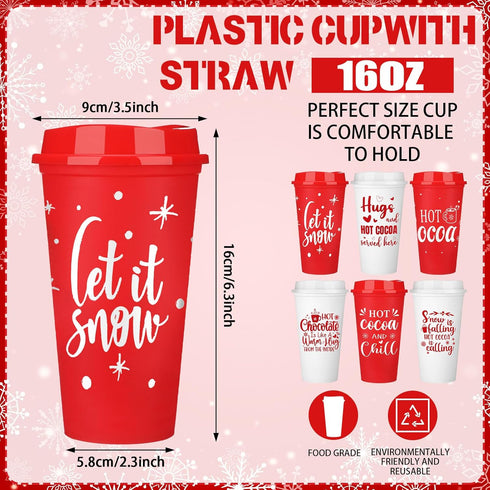 16 oz Tioncy Winter Mugs Gift Bulk Hot Cocoa Chocolate Bar Supplies Reusable Coffee Cups with Lids Plastic Cups Travel