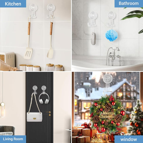 LUXEAR Suction Hooks, 2 Pack Removable & Reusable Shower Hooks for Towel Bathrobe Kitchen Storage