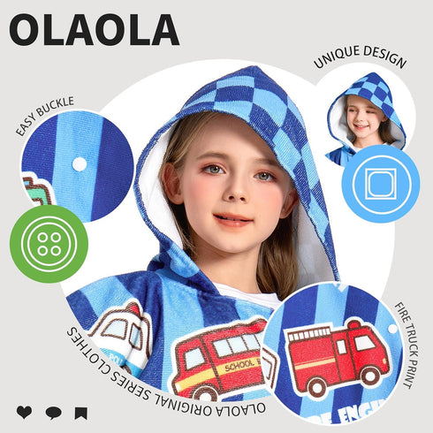 3-12 OLAOLA Printed Car Hooded Kids Beach Towels for Years Boys Girls, Soft Absorbent Kids Hooded Bath Towel Wrap