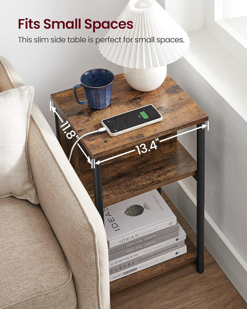 3-Tier 11.8 13.4 22.8 Inches, VASAGLE Side Table with Charging Station, End Table with USB Ports and Outlets