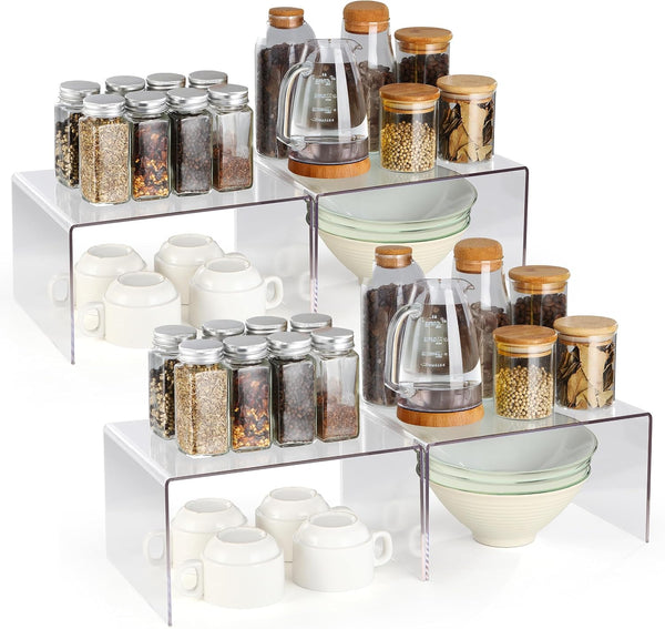 Hampsele Acrylic Kitchen Cabinet Organizer Shelf, Spice Rack, Plate and Cupboard Storage Riser,