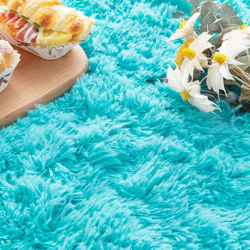 Noahas Ultra Soft Fluffy Bedroom Rugs - Kids Room Carpet Modern Shaggy Area Rugs 2.6' X 5.3', Teal Blue