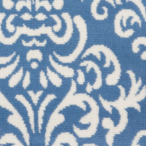 Nourison Grafix Damask Blue Area Rug, 5'3" x ROUND, Easy-Cleaning, Non-Shedding for Bedroom, Living Room, Dining Room,