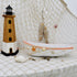 17''L, Beach Theme Display Tray with Star Fish, Sea Shell and Fish Net, White Wooden Nautical Boat Decor, Miniature