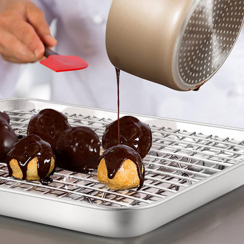 Mini Cooling Rack Set of 2: TeamFar Stainless Steel 8.75’’ x 6.25’’ Toaster Oven Grid Rack for Baking