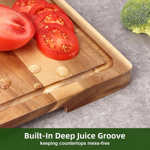 18x12 1 GarveeHome Large Acacia Wood Cutting Board, in Thick Butcher Block Cutting Board with Deep Juice Groove