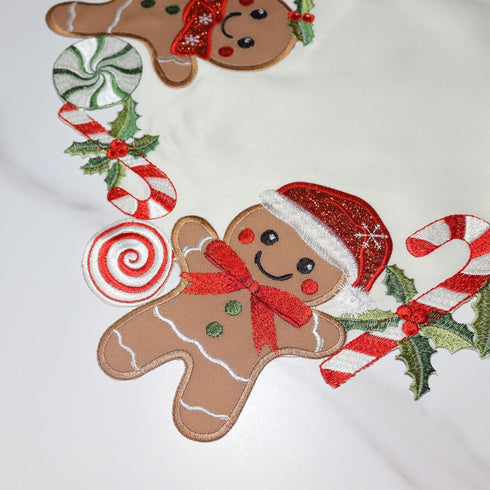 90 inches Gingerbread Table Runner Christmas Runners Embroidered Decorations Candy Cane Long for Kitchen Dinning Coffee