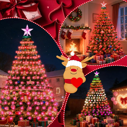 Smart Valentine's Day Lights with Star Topper, APP Control Music Sync Color Changing RGB Christmas String Lights