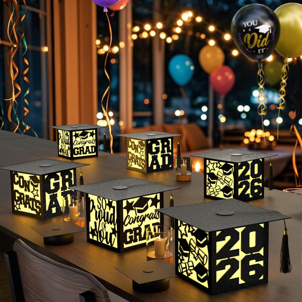12 Pcs Graduation Table Centerpieces Boxes Class of 2026 Black Square Graduation