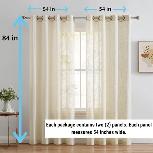 HLC.ME Abbey Faux Linen Textured Semi Sheer Curtains, 2 Panels for Office & Living Room, Beige