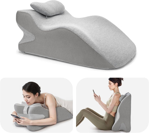 Memory Foam Wedge Reading Pillow for Bed, Adult Ergonomic Back Pillow with