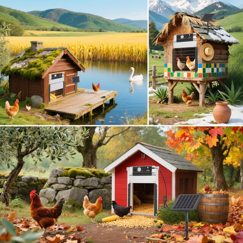 4 Anti-Pinch IPX5 Automatic Chicken Coop Door Solar Powered, LCD Display Automatic Chicken Door with Timer & Light