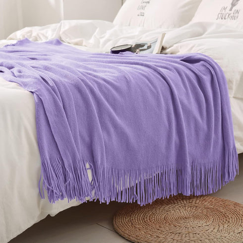 Homiest Cozy 50 60 Inch) Decorative Knitted Throw Blanket with Fringe, Lightweight Acrylic Knit, Soft & Tassel Blanket