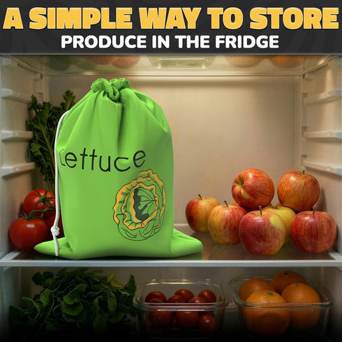 3-Layer Lettuce Keeper for Refrigerator Reusable Produce Storage Bags with Foil Lining and Drawstring | Breathable