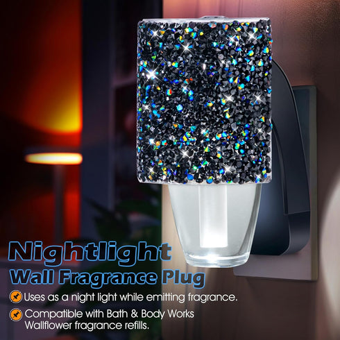Wall Fragrance Plug with Night Light, Compatible with Bath & Body Works WallFlower, Black Rhinestone