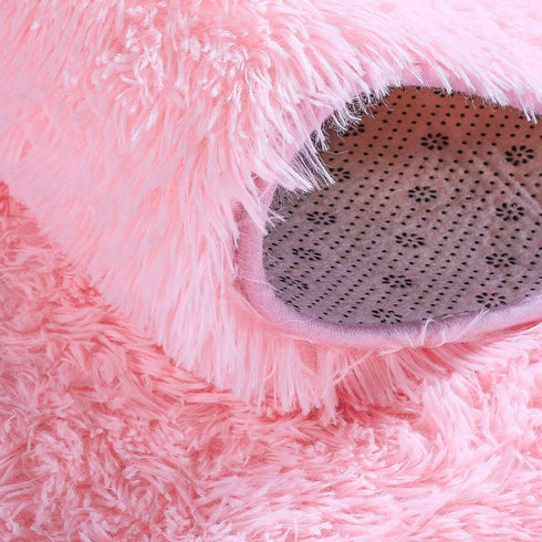 junovo Ultra Soft Washable Shaggy Rug (2.6x5.3ft Pink) - Non-Slip Oval Carpet for Kids Bedroom & Home Decor | Plush