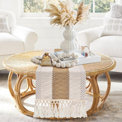 36 Inches, yuboo Boho Table Runner Short, Small Neutral Spring Table Runner Macrame Dresser Scarf for Nightstand