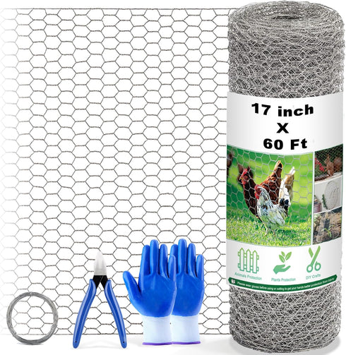 Chicken Wire Fencing Mesh, 17 Inch x 60 Feet Metal Floral Chicken