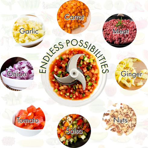 Electric Food Chopper Processor, 350ml Capacity, Stainless Steel Blade for Garlic, Veggies, Nuts, Portable