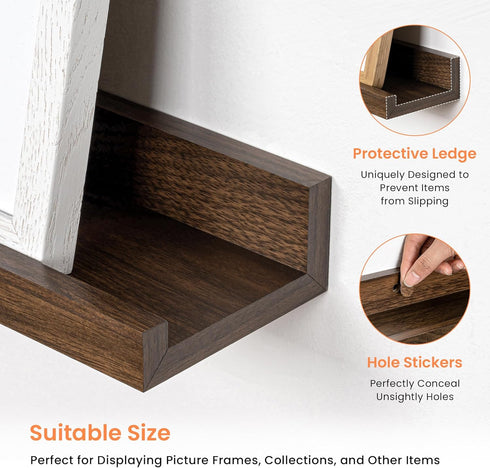 48 inch Set 2, RICHFOCUS Picture Ledge Shelf, Floating Shelves of Wood Wall Shelves with Lip, Wall Decor Storage